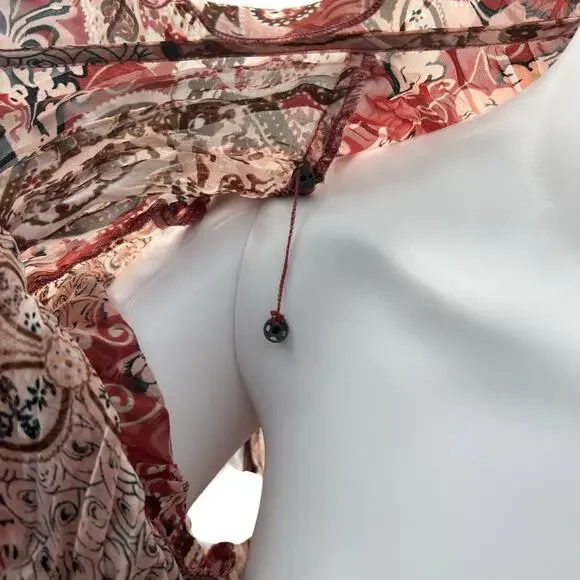 Vtg Notations Womens Sz XL Y2K Scarf Print Babydoll Fairy Top Sheer Layering Tie - Picture 10 of 15